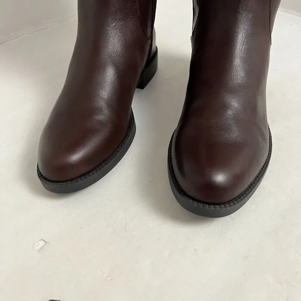 Franco Sarto Castor Brown Leather Knee High Riding Boots Women's Size 7.5